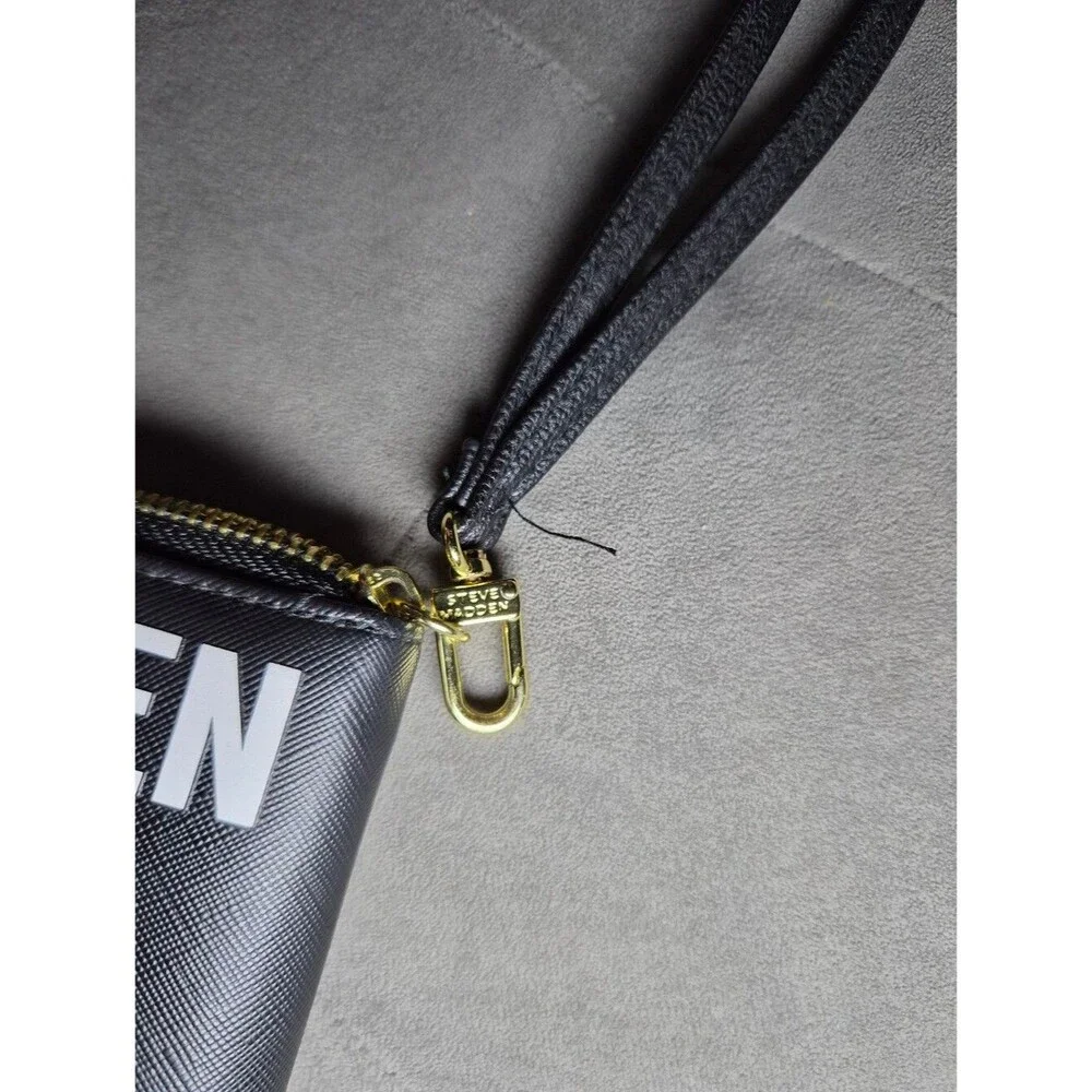Steve Madden Black Wristlet Zip-Around Wallet with White Logo